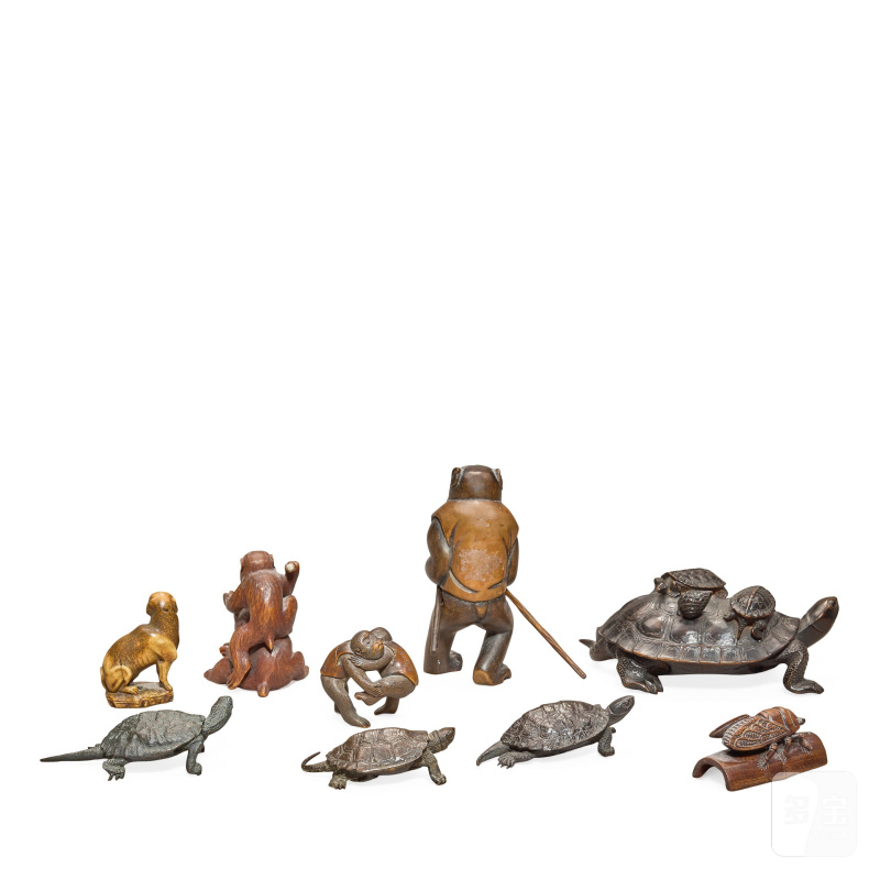 十九/二十世紀早期 銅、木、鹿角置物及根付 | A COLLECTION OF BRONZE, WOOD AND STAG ANTLER OKIMONO AND NETSUKE DEPICTING ANIMALS - 图10
